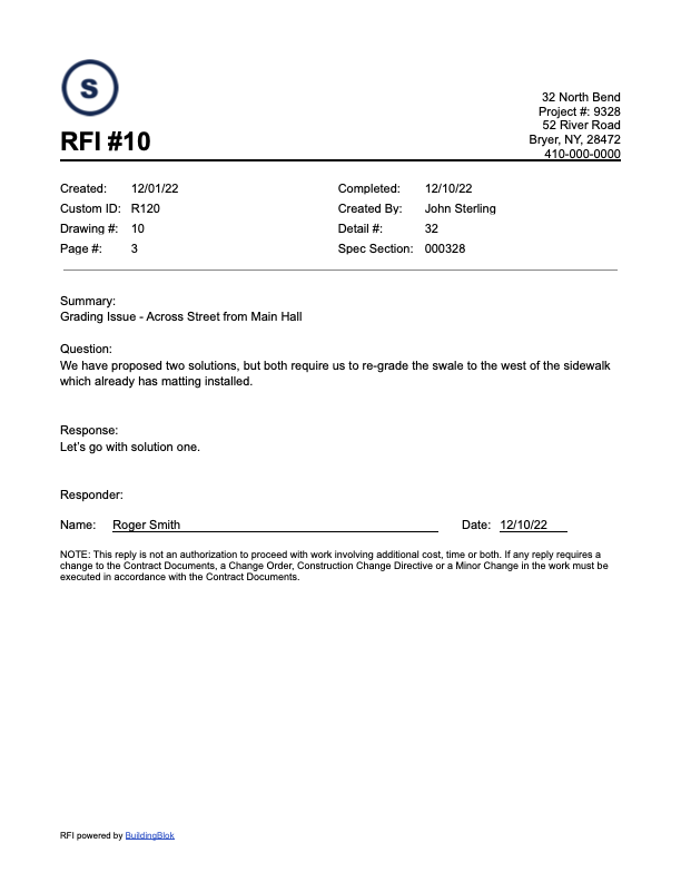 Free Construction RFI Template BuildingBlok